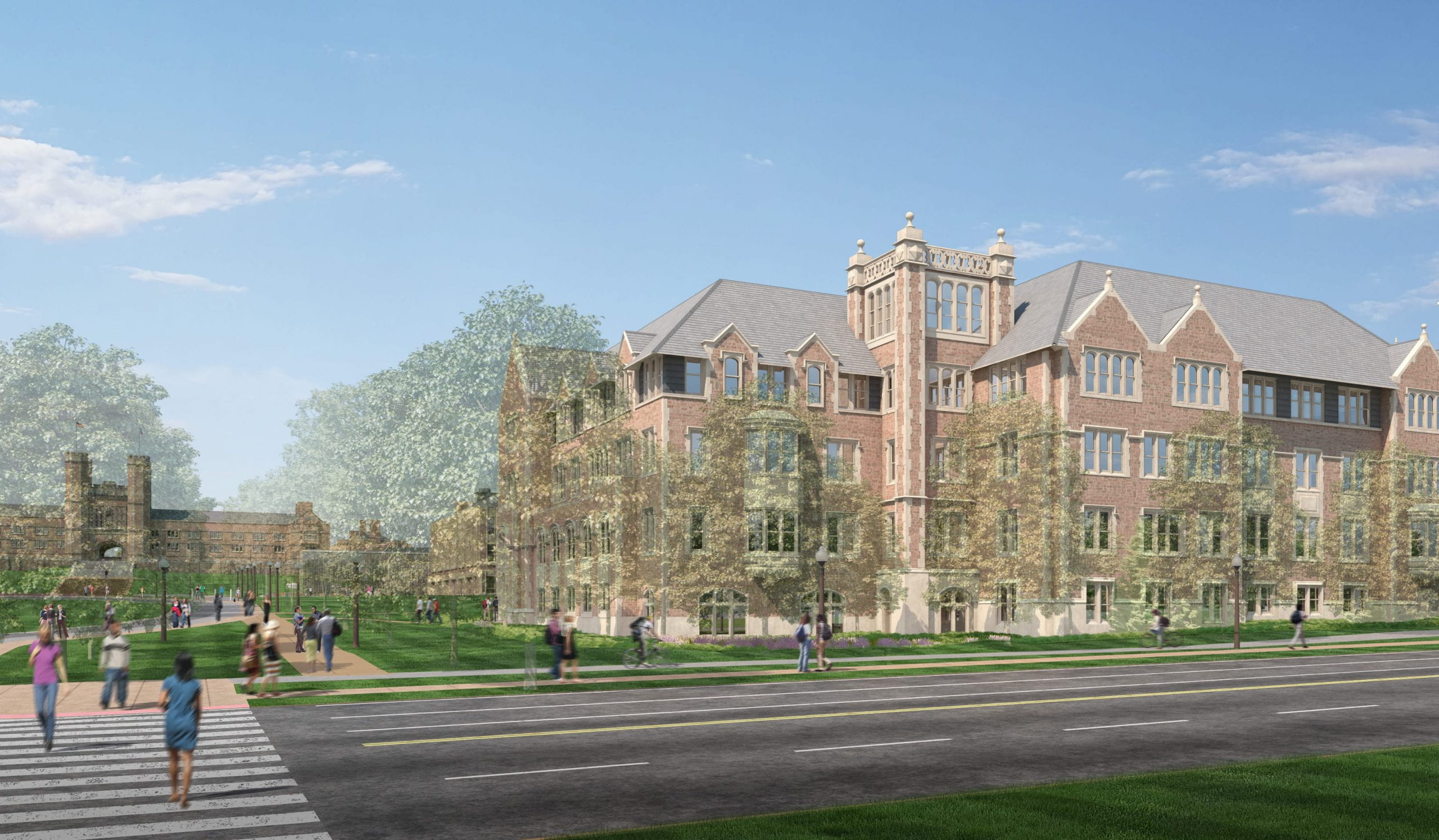 Architectural rendering showing new McKelvey Hall to be built on the campus of Washington University