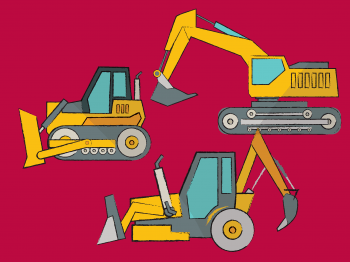 Illustration of excavation equipment on a red background