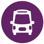 bus icon in white in a round purple circle