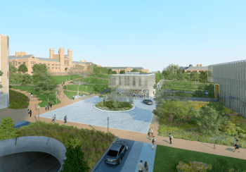 Architectural rendering of Wrighton Way, part of the transformation of the east end of Danforth Campus at Washington University in St. Louis